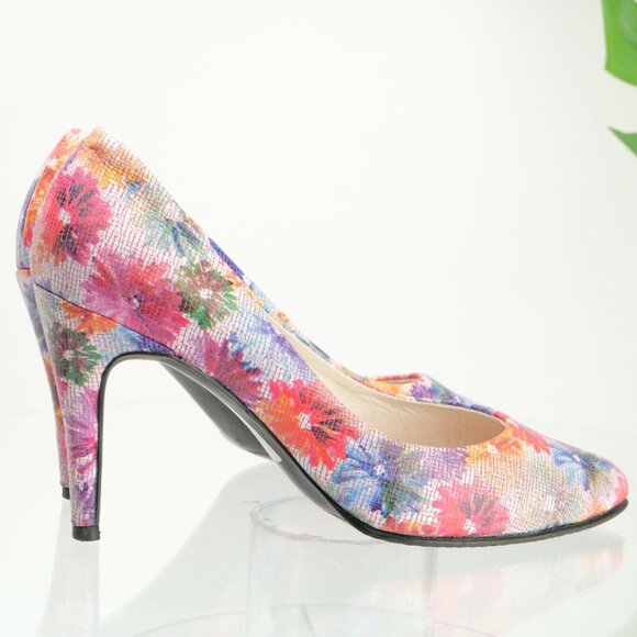 Lucita Women's Pump Size 8 Floral Print Red Blue Leather Pointed Heel Dress Shoe - Picture 5 of 12